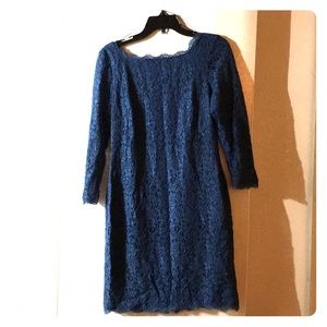 Blue DVF-style lace dress